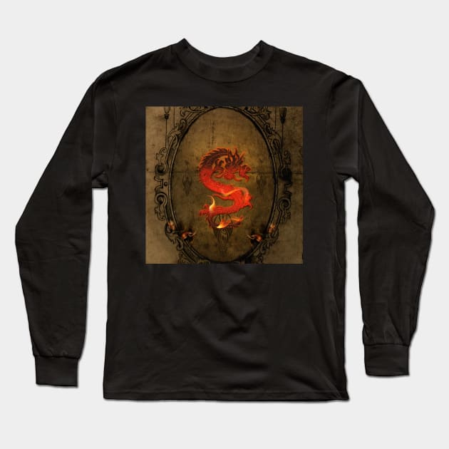 Wonderful asian dragon with flames Long Sleeve T-Shirt by Nicky2342